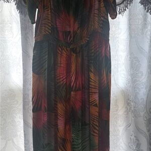 Terra & Sky Tropical Leaf Print Maxi Dress | Size 1X